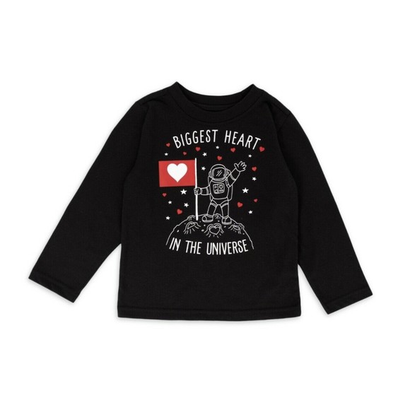 Baby Boy Valentines Day Shirt Black Long Sleeve Biggest Heart T-Shirt Size 12M - Picture 1 of 1